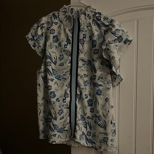 Elegant Blue Floral Women's Blouse